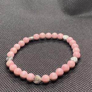 Rhodochrosite with pewter heart beads Bracelet