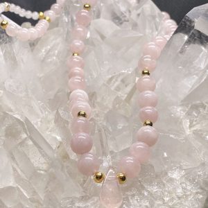 Rose Quartz with Rose Quartz Tear Drop and 14kt Gold beads Necklace